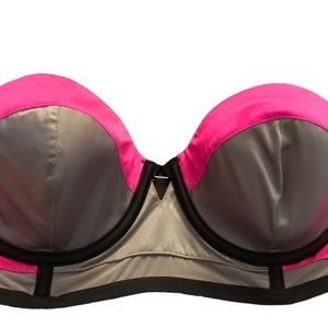 Victoria Secret  36C long line color block satin strapless bra ,straps optional